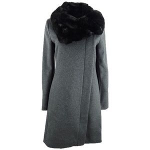 DKNY Women's Asymmetrical Faux-Fur-Collar Coat (XXS, Charcoal)